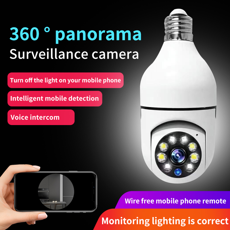 【360° panorama】camera cctv camera for home wireless with voice light bulb camera connect to cellphone night vision 1080p hd ip camera 360° rotation two-way intercom Remote monitoring mini camera IP S