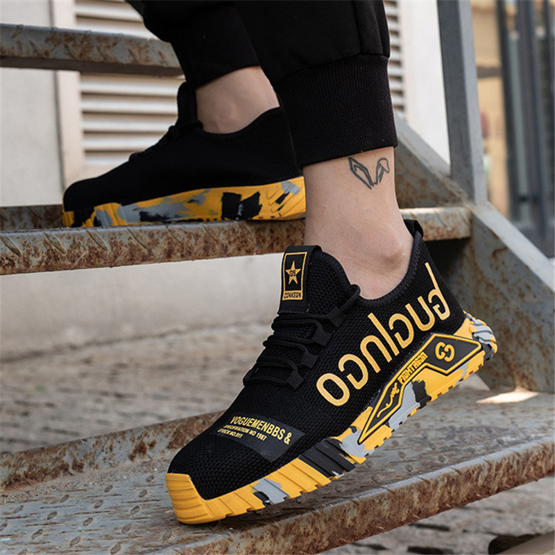  Men's Safety Steel Shoes, Outdoor Sports Breathable Casual Shoes, Puncture-Proof, Comfortable Industrial Shoes 