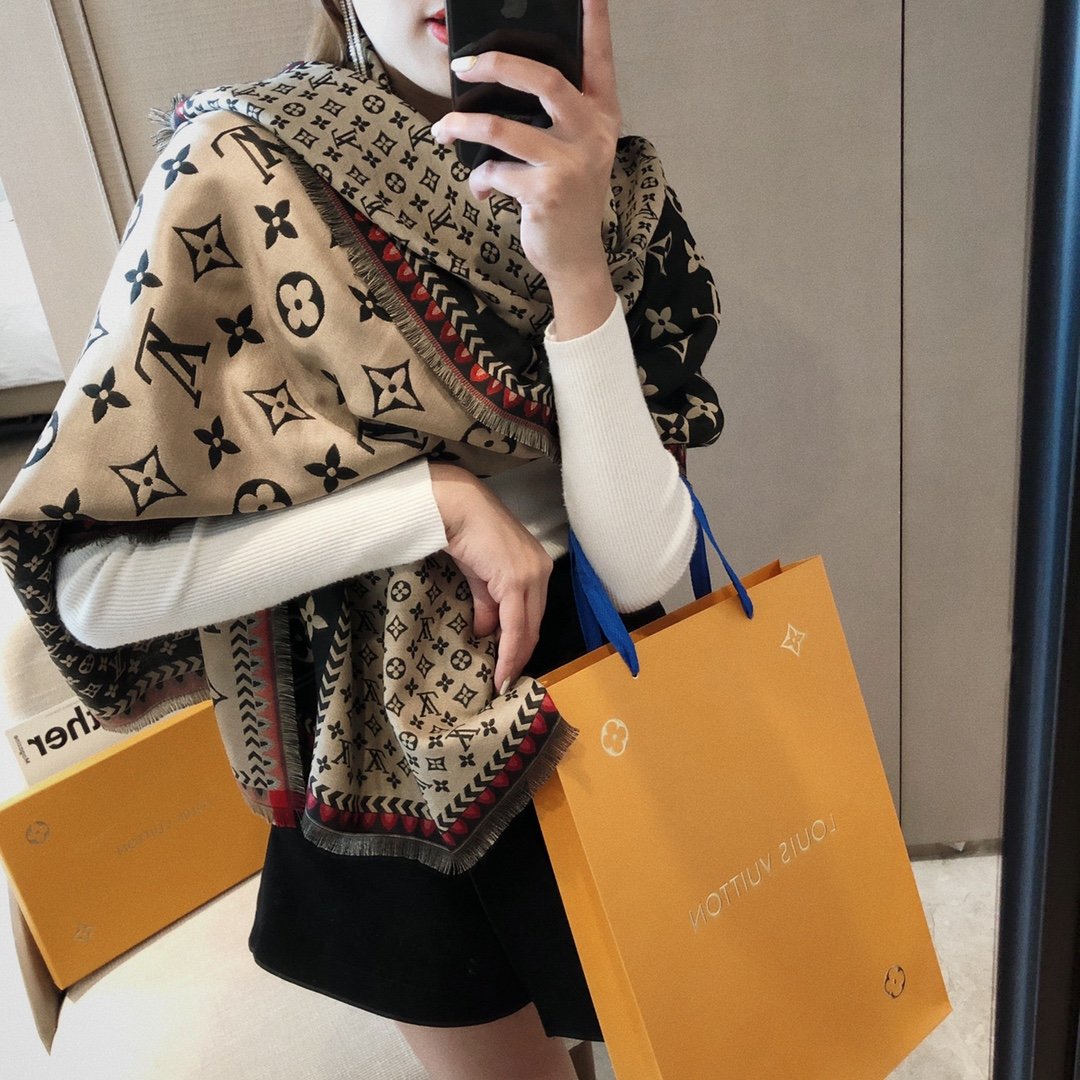 ♀✘ↂ Original LV Scarf Warm Scarf Ladies Cashmere Pure Wool Blanket Cashmere Scarf Neck Headband Headscarf Casual Winter Scarf Shawl Scarf