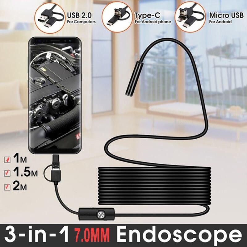  TYPE C USB Mini Endoscope Camera 7mm 2m 1m 1.5m Flexible Hard Cable Snake Borescope Inspection Camera for Android Smartphone PC 