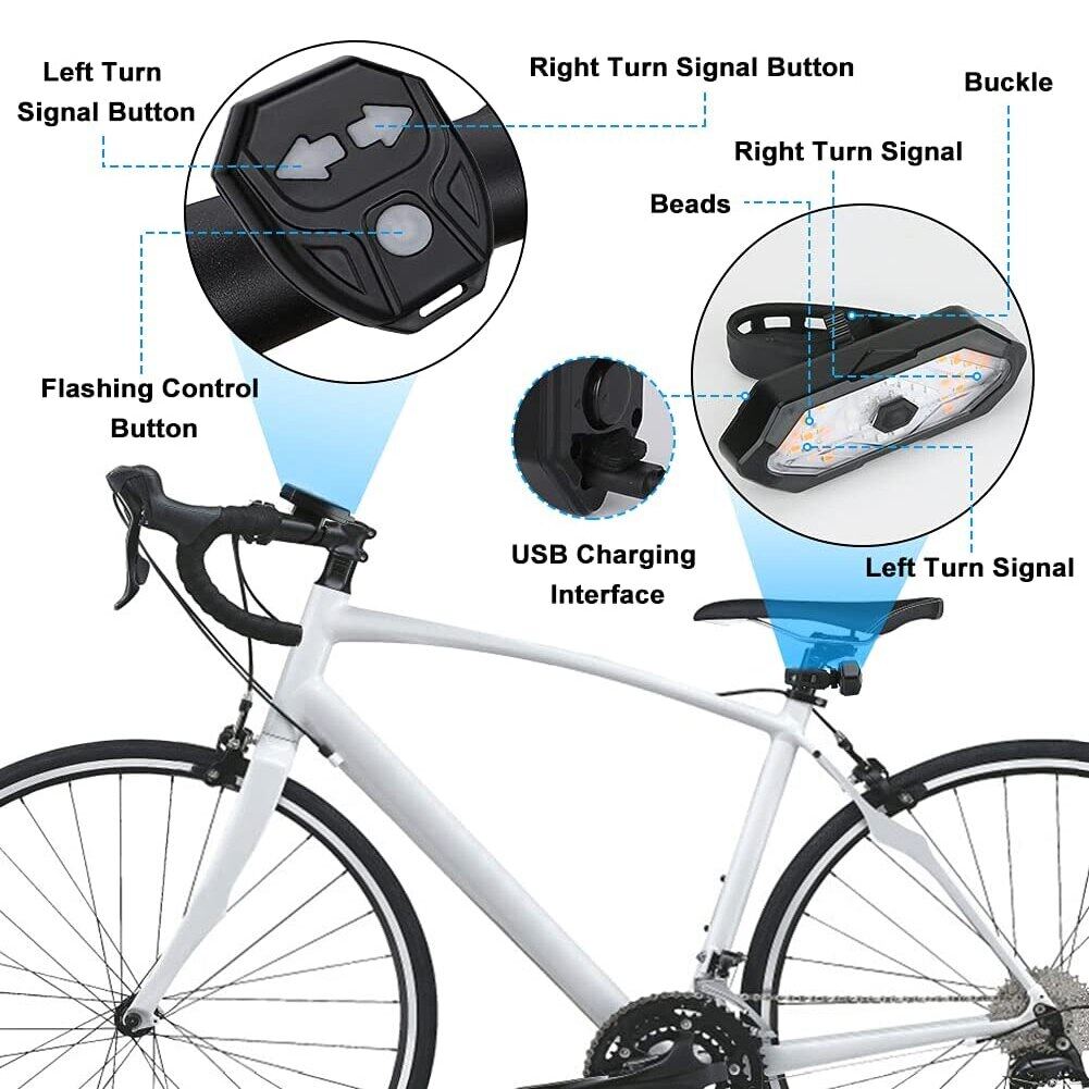  Bicycle Turn Signal Light Wireless Remote Control USB Rechargeable Front Rear Bike Tail Lights for Bicycles Scooters MTB Road 