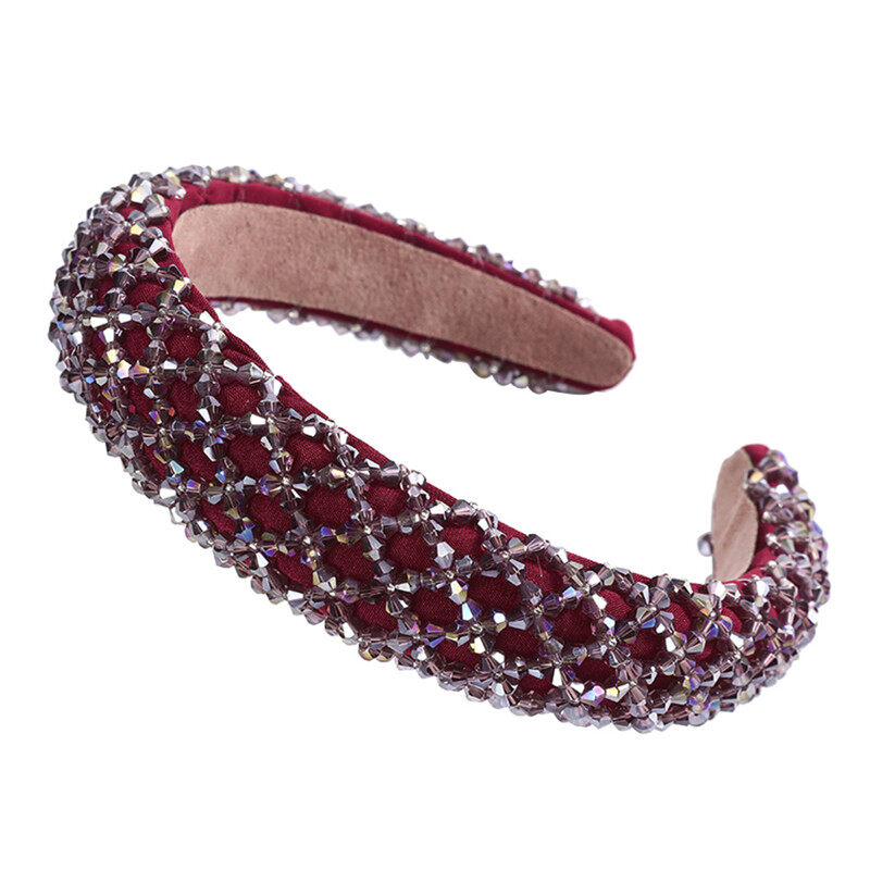 Woman Luxury Full Diamond Beads Crystal Hair Band Retro Rhinestone Padded Sponge Wide Headband Crown