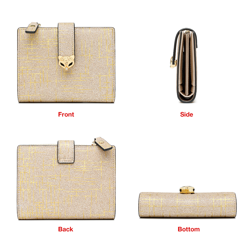Foxer Lady Fashion Money Wallet Women Chic Small Coin Pocket Female Luxury Split Leather Money Purse Shine Multi-function Wallet  